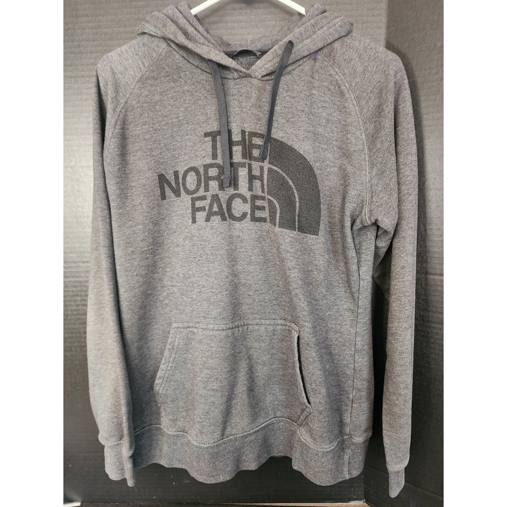 The North Face Womens Gray Pullover Hoodie Logo Sweatshirt Some Fading Size M